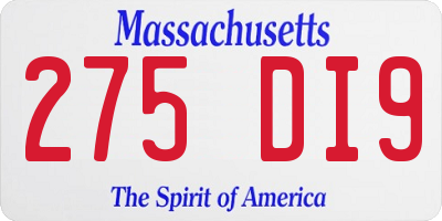 MA license plate 275DI9