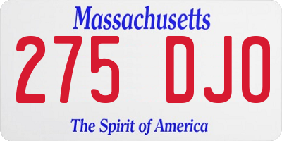 MA license plate 275DJ0