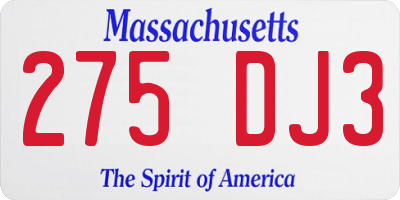 MA license plate 275DJ3