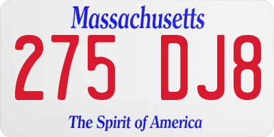 MA license plate 275DJ8