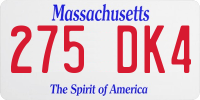 MA license plate 275DK4