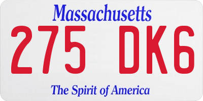 MA license plate 275DK6