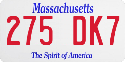 MA license plate 275DK7