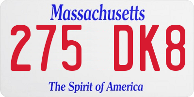 MA license plate 275DK8