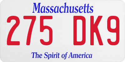 MA license plate 275DK9