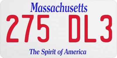 MA license plate 275DL3