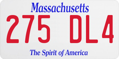 MA license plate 275DL4
