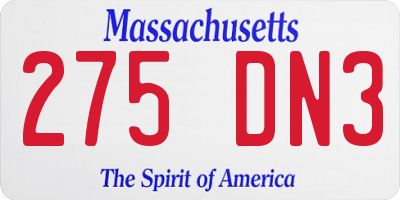 MA license plate 275DN3