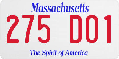 MA license plate 275DO1