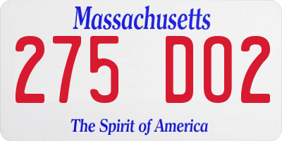 MA license plate 275DO2