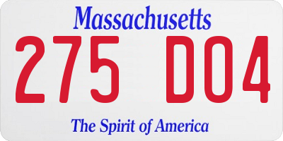 MA license plate 275DO4