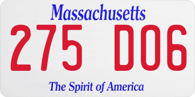 MA license plate 275DO6