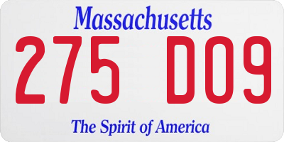 MA license plate 275DO9