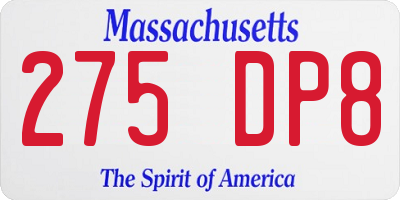 MA license plate 275DP8