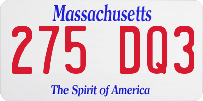 MA license plate 275DQ3