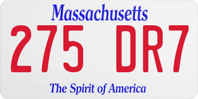 MA license plate 275DR7