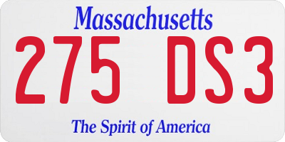 MA license plate 275DS3