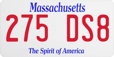 MA license plate 275DS8