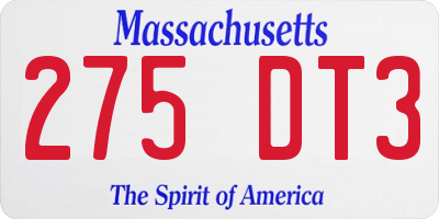 MA license plate 275DT3