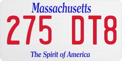MA license plate 275DT8