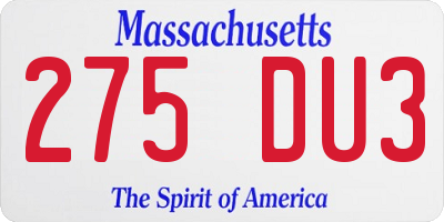 MA license plate 275DU3