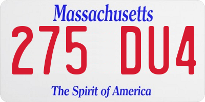 MA license plate 275DU4