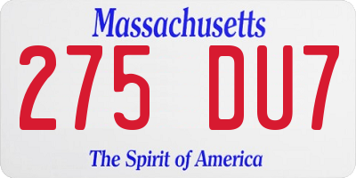 MA license plate 275DU7