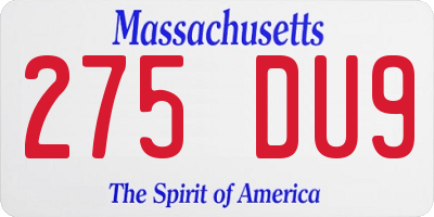 MA license plate 275DU9