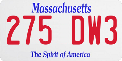MA license plate 275DW3