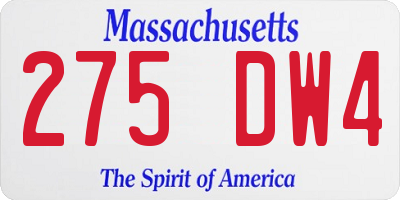 MA license plate 275DW4