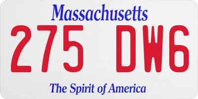 MA license plate 275DW6