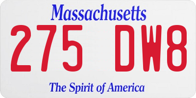 MA license plate 275DW8