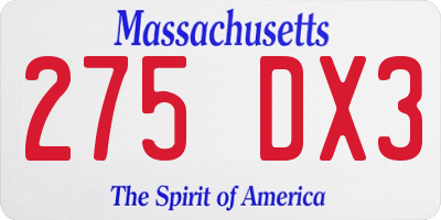MA license plate 275DX3