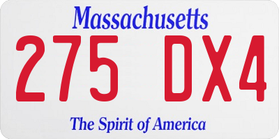 MA license plate 275DX4