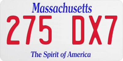 MA license plate 275DX7