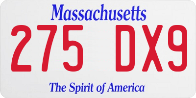 MA license plate 275DX9