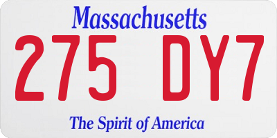 MA license plate 275DY7