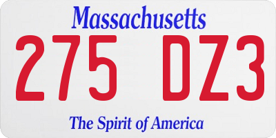MA license plate 275DZ3