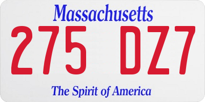 MA license plate 275DZ7