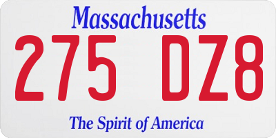 MA license plate 275DZ8