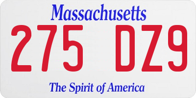 MA license plate 275DZ9