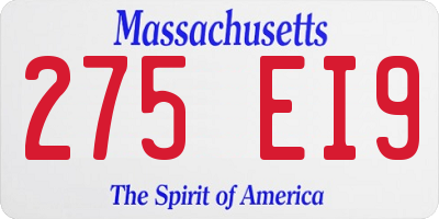 MA license plate 275EI9