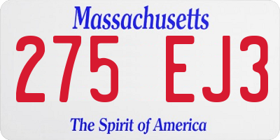 MA license plate 275EJ3