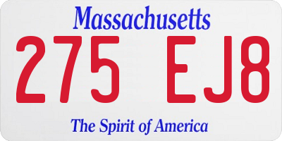 MA license plate 275EJ8