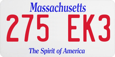 MA license plate 275EK3