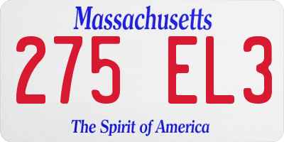 MA license plate 275EL3