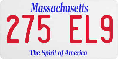 MA license plate 275EL9