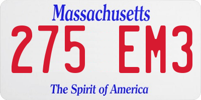 MA license plate 275EM3