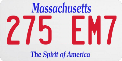 MA license plate 275EM7