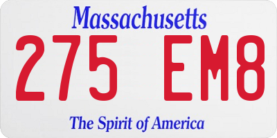 MA license plate 275EM8